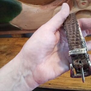 Express Size S/M 31" Brown Faux Snakeskin Leather Belt w/ Gold Buckle & Conchos